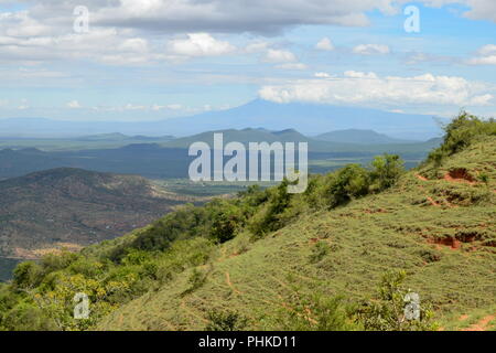 Mount Kilimanjaro von Namanga Stadt, Kenia Stockfoto