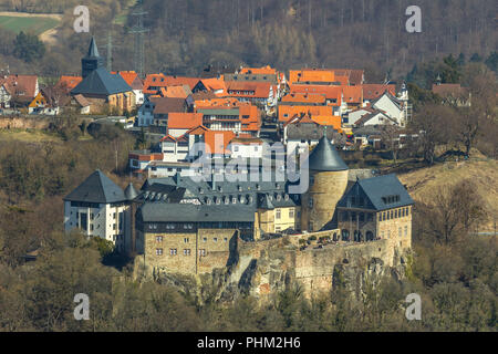 , Waldeck mit der Schlossanlage Schloss Waldeck in Waldeck in Hessen. Waldeck, Waldeck an der Eder, Hessen, Deutschland, Waldeck, DEU, Europa, Antenne Stockfoto