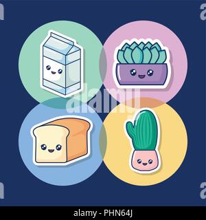 Kawaii essen und Cactus Symbol über bunte und blauen Hintergrund, Vector Illustration Stock Vektor