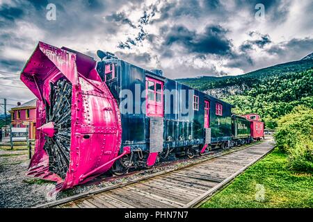 Alte Schneepflug museum Zug Lokomotive in Skagway Alaska Stockfoto