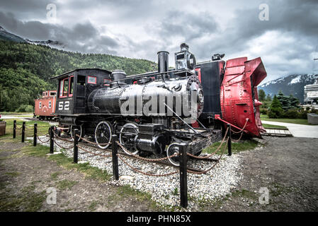 Alte Schneepflug museum Zug Lokomotive in Skagway Alaska Stockfoto