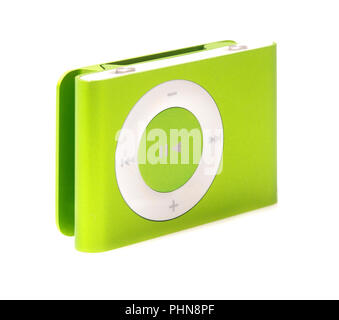 SWINDON, Großbritannien - 1 September, 2018: Green Apple iPod Shuffle auf weißem Hintergrund Stockfoto