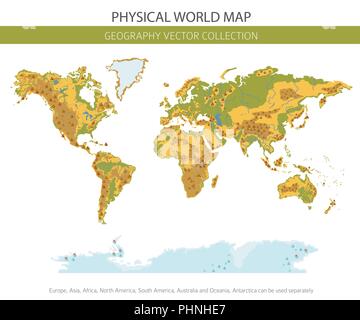 Physikalische Weltkarte Elemente. Ihre eigene Geographie info Graphische Sammlung aufzubauen. Vector Illustration Stock Vektor