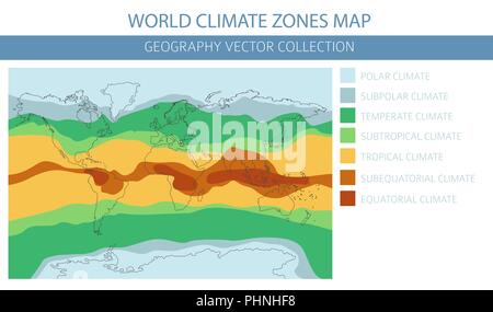 Welt Klima Zonen Karte Elemente. Ihre eigene Geographie info Graphische Sammlung aufzubauen. Vector Illustration Stock Vektor