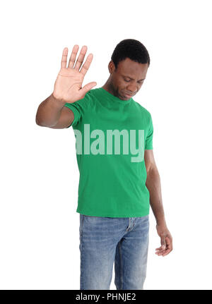 Hübscher junger Mann und hielt seine Hand Stockfoto