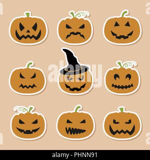 Halloween Kürbisse. Grafische Vorlage. Flache Symbole. Vector Illustration Stock Vektor