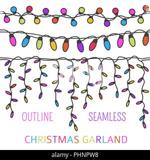 Weihnachten Licht Girlanden. Überblick isolierte Design nahtlose Muster. Neues Jahr Winter Kollektion. Vector Illustration Stock Vektor