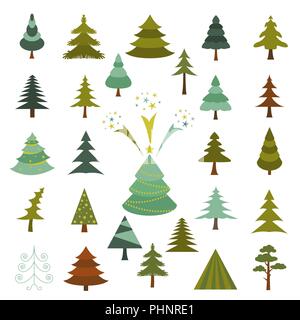 Weihnachtsbaum Icon Set. Flache Bauform. Farbe Version. Vector Illustration Stock Vektor