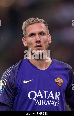 Mailand, Italien. 31 Aug, 2018. Robin Patrick Olsen (Roma) während Erie der Italienischen eine "Übereinstimmung zwischen Mailand 2-1 Roma auf Giuseppe Meazza Stadion am 31. August 2018 in Mailand, Italien. (Foto von Maurizio Borsari/LBA) Quelle: Lba Co.Ltd./Alamy leben Nachrichten Stockfoto