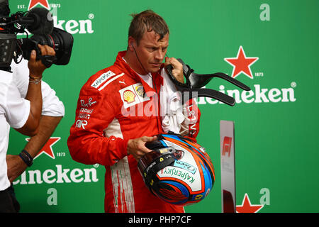 Monza, Italien. 2. September 2018. Kimi Räikkönen aus Finnland und die Scuderia Ferrari enttäuscht am Ende des Formel 1 Grand Prix von Italien: Marco Canoniero/Alamy leben Nachrichten Stockfoto