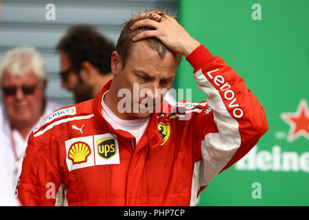 Monza, Italien. 2. September 2018. Kimi Räikkönen aus Finnland und die Scuderia Ferrari enttäuscht am Ende des Formel 1 Grand Prix von Italien: Marco Canoniero/Alamy leben Nachrichten Stockfoto