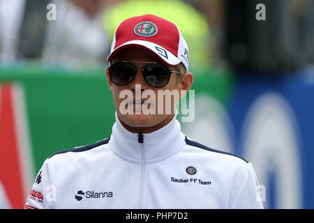 Monza, Italien. 2. September 2018. Marcus Ericsson aus Schweden und Sauber Alfa Romeo im Fahrerlager während der Formel Eins Grand Prix von Italien: Marco Canoniero/Alamy leben Nachrichten Stockfoto