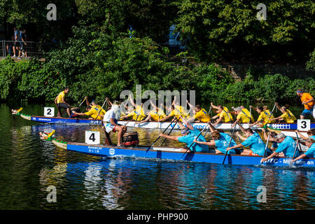 Mülheim an der Ruhr, Deutschland. 2. September 2018. Der 22 Dragon Boat Festival gefeiert, an der Ruhr. Foto: Bettina Strenske/Alamy leben Nachrichten Stockfoto