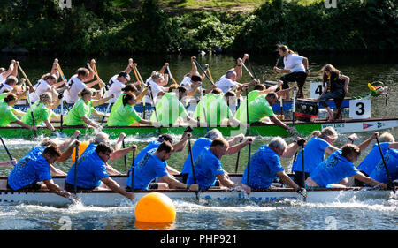 Mülheim an der Ruhr, Deutschland. 2. September 2018. Der 22 Dragon Boat Festival gefeiert, an der Ruhr. Foto: Bettina Strenske/Alamy leben Nachrichten Stockfoto