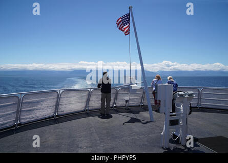 An Bord der MV Coho, Überquerung der Straße von Juan de Fuca, von Port Angeles USA Victoria BC Kanada.. Stockfoto