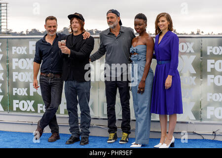 Andrew Lincoln. Norman Reedus, Lauren Cohan, Danai Gurira, Jeffrey Dean auf der Pressekonferenz für den Walking Dead an der San Diego Comic Con 2018 Stockfoto