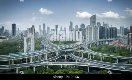 Stadt interchange Panorama in Shanghai. Stockfoto