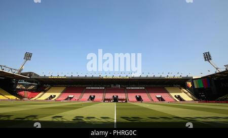 Eine allgemeine Ansicht im Stadion vor der Premier League Match an der Vicarage Road, Watford. Stockfoto