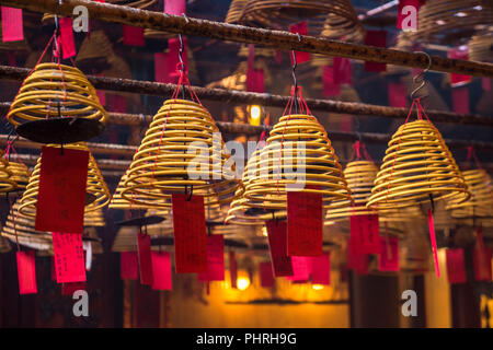Innenraum der Man Mo Tempel in Hong Kong Stockfoto