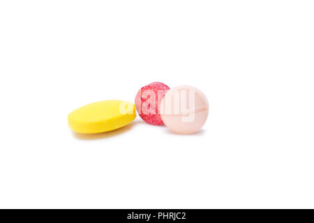 Verschiedene pharmazeutische Medizin Pillen, Tabletten und Kapseln. Ihr Stockfoto