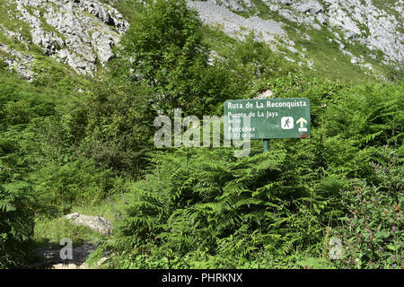 Wegweiser Anzeige in der Nähe von Bulnes, Asturien, in die Picos de Europa, Nordspanien Stockfoto