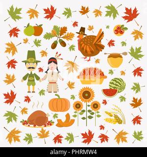 Thanksgiving Tag Icon Set. Flat Style. Vector Illustration Stock Vektor