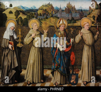 Meister der Verherrlichung der Jungfrau (aktiv in Köln, 2. Hälfte des 15. Jahrhunderts). Der hl. Klara, Saint Bernard, der hl. Bonaventura und hl. Franziskus, Ca. 1480. Wallraf-Richartz-Museum. Köln. Deutschland. Stockfoto