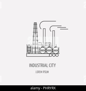 Industrielle factory logo Vorlage. Lineare Abzeichen Design. Vector Illustration Stock Vektor