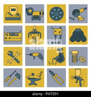 Metal Working tools Symbol gesetzt. Thin Line Design. Vector Illustration Stock Vektor