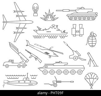 Militärische Icon Set. Thin Line Design. Vector Illustration Stock Vektor