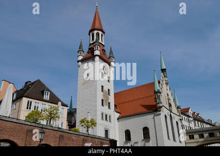 Alter Rathausturm, Marienplatz, Muenchen, Bayern, Deutschland Stockfoto