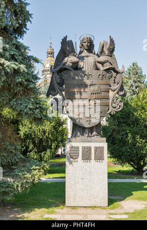 Bronzestatue des Kosice Wappen, es ist die älteste und erste städtische Wappen in Europa, 1369. Kosice ist die größte Stadt im östlichen Sl Stockfoto