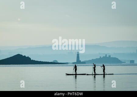 Drei Freunde auf Stand up Paddle Boards SUP Stockfoto