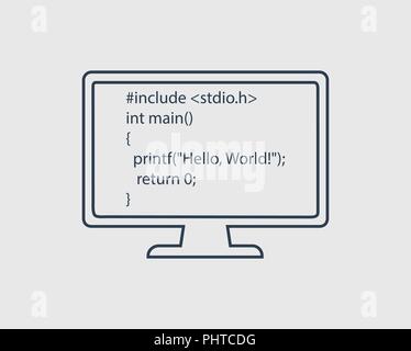 Computer Programming Language Line Symbol. Hallo Welt Code auf dem Monitor. Stock Vektor