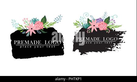 Hand cute floral logo Vorlage erstellt Stock Vektor