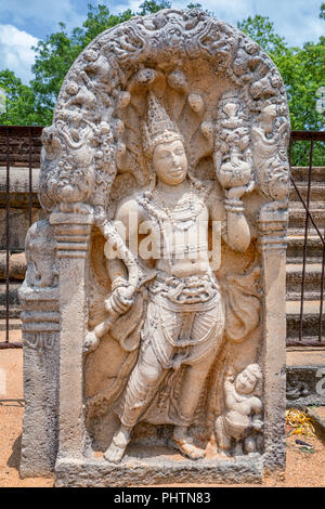 Wächter-Stein bei Ratnaprasada (Rathna Prasada), Anuradhapura, Sri Lanka Stockfoto