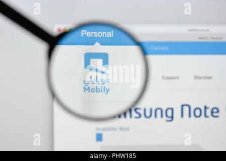 Mailand, Italien - 20 August 2018: Mobily homepage Website. Mobily Logo sichtbar. Stockfoto