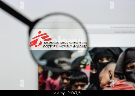 Mailand, Italien - 20 August 2018: Ärzte ohne Grenzen Homepage. Ärzte ohne Grenzen Logo sichtbar. Stockfoto