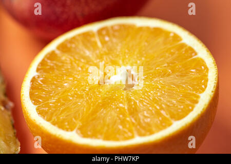 Frisch geschnittene Citrus Orange Makroaufnahme Stockfoto