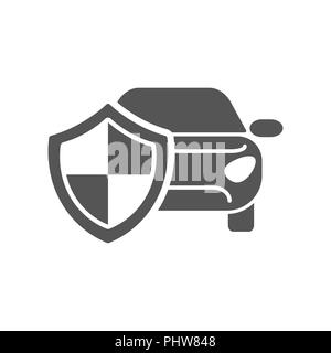 Auto Versicherung Logo auf weissem Hintergrund, Automobil mit Schild, Auto Schutz zeichen Flachbild label Abzeichen geschützt Stock Vektor