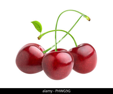 Frische Kirschen auf weißem Hintergrund. Cherry isoliert mit Freistellungspfad Stockfoto