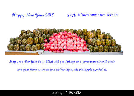 Granatäpfel und Ananas Grußkarte Rosch Haschanah das Jüdische Neue Jahr 2018 Stockfoto