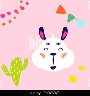 Lama weiß isoliert niedlich kindisch Vector Illustration. Stock Vektor