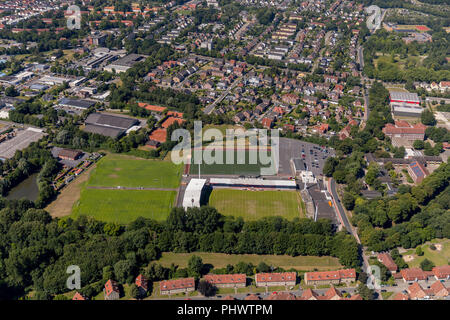 Werse-Stadion, Wersestadion, ein Fußballplatz, ein Fußball-Stadion, ROT WEISS AHLEN e.V., Ahlen, Ruhrgebiet, Nordrhein-Westfalen, Deutschland, DEU, Europa, Stockfoto