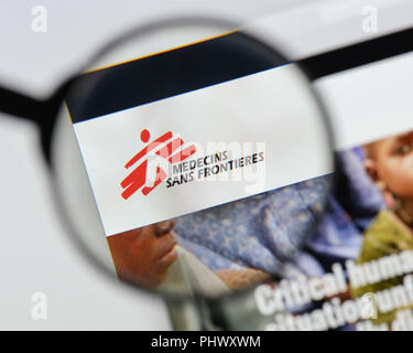 Mailand, Italien - 20 August 2018: Ärzte ohne Grenzen Homepage. Ärzte ohne Grenzen Logo sichtbar. Stockfoto
