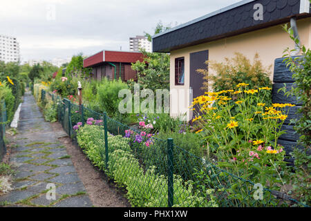 Kleiner Garten häuser auf private Grundstücke in einem Vorort einer großen Stadt Stockfoto