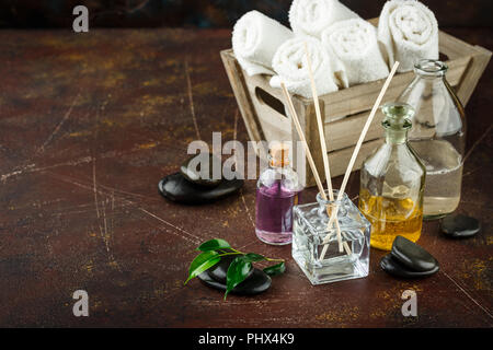 Spa Kit. Shampoo, Seife flüssig. Duschgel. Stockfoto