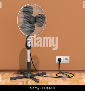Ständigen Sockel elektrischer Ventilator im Innenraum, 3D-Rendering Stockfoto