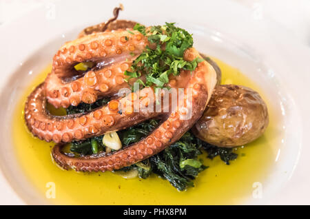 Eine Platte mit gebratenem Oktopus portugiesischen Stil Stockfoto