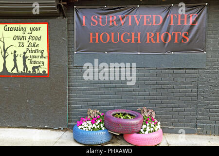 "Ich banner Die Hough Unruhen' auf Hough Avenue in Cleveland, Ohio hält die Erinnerung an die Hough Unruhen 1966 lebendig und erinnert an die Fortschritte Stockfoto